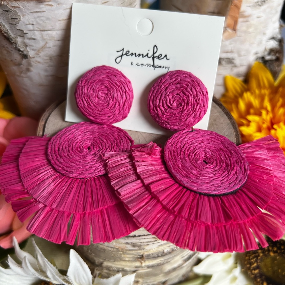 Statement Raffia Earrings 3 1/2” Long